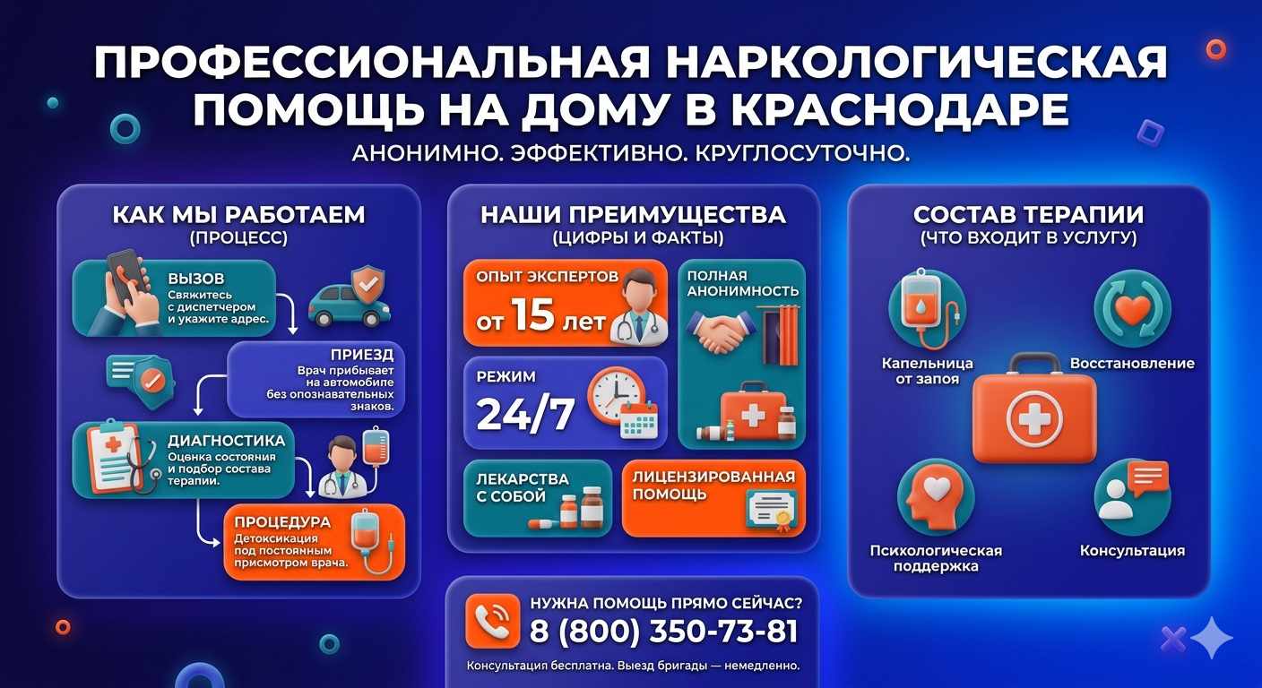 Инфографика о принципах лечения алкоголизма на дому в Выльгорте: этапы вызова нарколога, преимущества анонимной детоксикации и состав медицинской помощи.